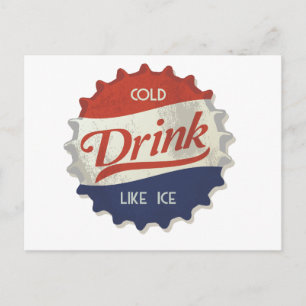 Drink Ice Cold Cola Bottle Cap Postcard