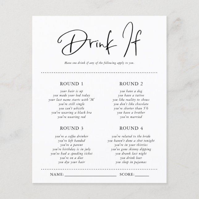Drink If | Bridal Shower Game (Front)