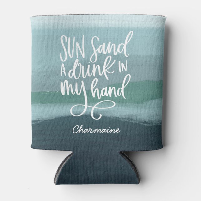 Drink in My Hand |  Custom Blue Abstract Art Can Cooler (Front)