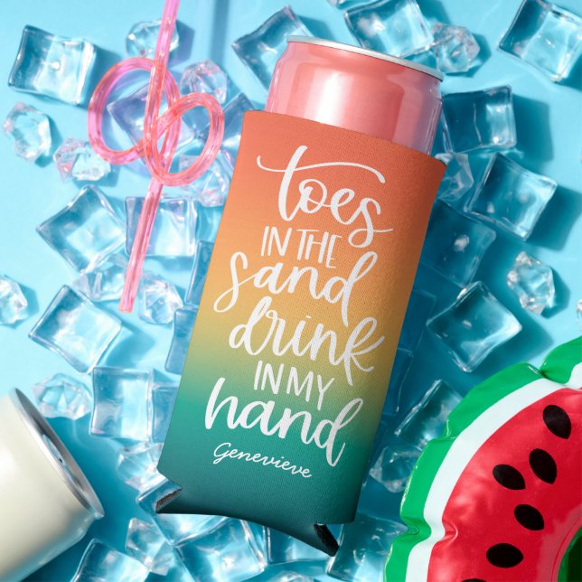 Drink in my Hand Cute Typography Retro Gradient  Seltzer Can Cooler (In Situ Summer)