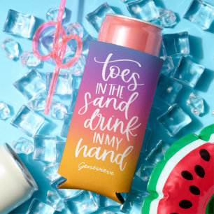 Drink in my Hand Cute Typography with Gradient Seltzer Can Cooler