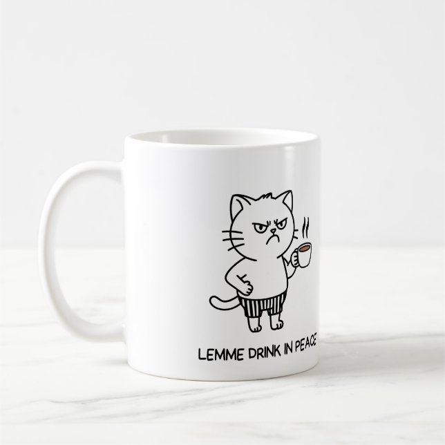 Drink in Peace Introvert Coffee Grumpy Cat Mug (Left)