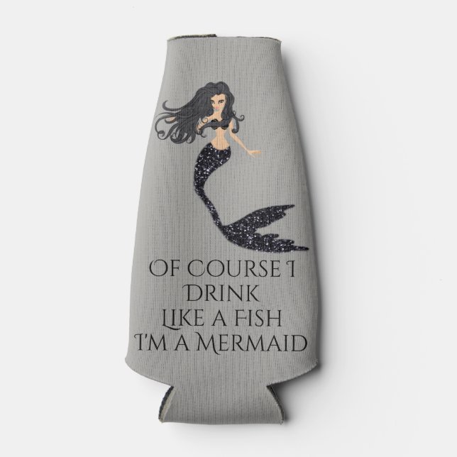 Drink Like A Fish Mermaid Bottle Cooler Black (Front)