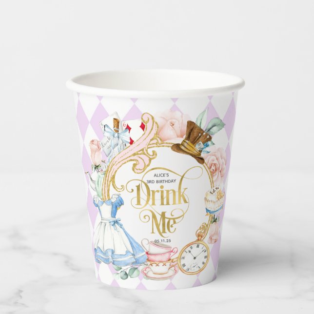 Drink Me, Alice in Wonderland themed girl birthday Paper Cups (Front)