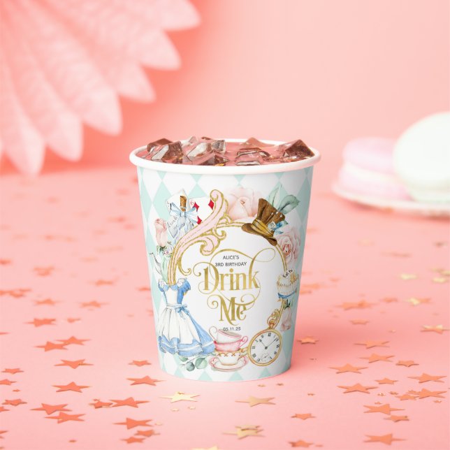 Drink Me, Alice in Wonderland themed girl birthday Paper Cups (Insitu)
