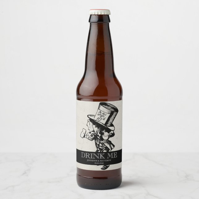 Drink Me Alice In Wonderland Wedding Beer Bottle Label (Front)
