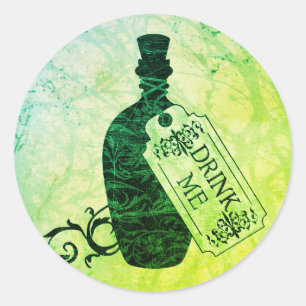Drink Me Bottle Green Classic Round Sticker