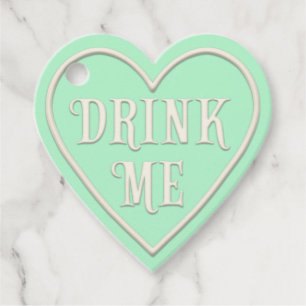 "Drink Me" Tea Party Green Heart Personalized Favour Tags