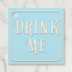 "Drink Me" Victorian Tea Party Blue Square Custom Favour Tags