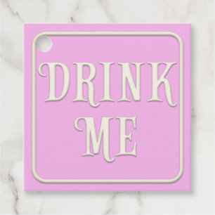 "Drink Me" Victorian Tea Party Pink Square Favour Tags