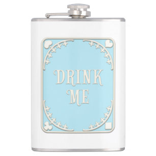 "Drink Me" Whimsical Victorian Filigree Blue Hip Flask