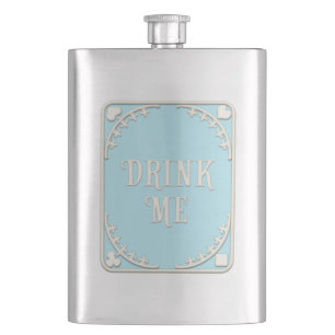 "Drink Me" Wonderland Tea Party Blue Emblem Hip Flask