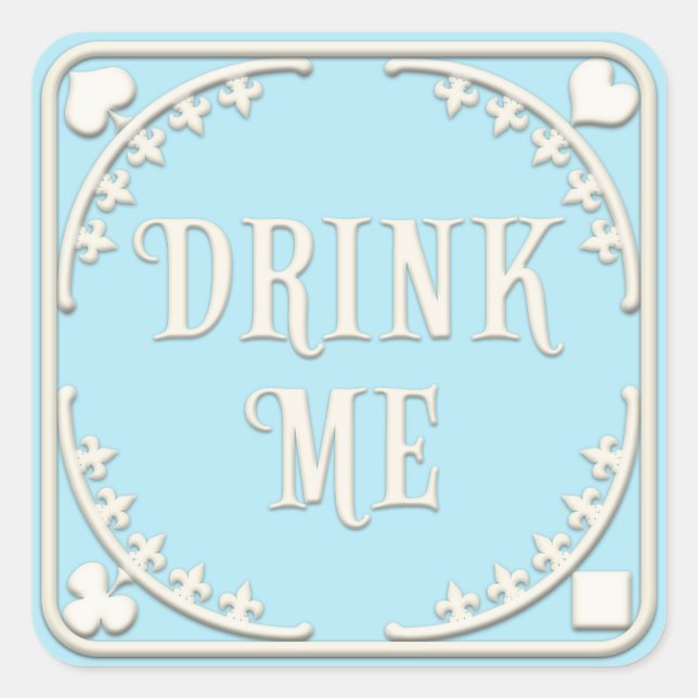 "Drink Me" Wonderland Tea Party Cheeky Blue Square Sticker (Front)