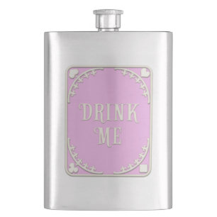 "Drink Me" Wonderland Tea Party Cute Pink Emblem Hip Flask