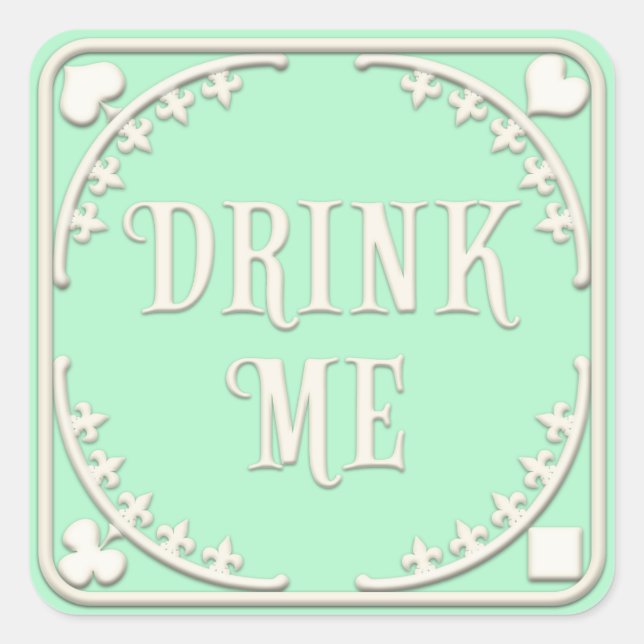 "Drink Me" Wonderland Tea Party Enticing Green Square Sticker (Front)