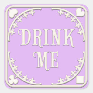 "Drink Me" Wonderland Tea Party Inviting Purple Square Sticker