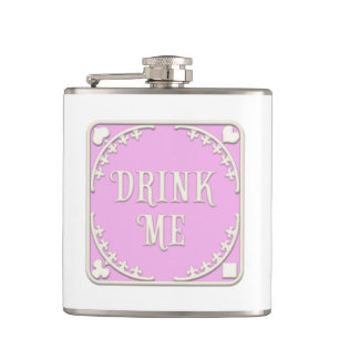 "Drink Me" Wonderland Tea Party Mauve Pink Emblem Hip Flask