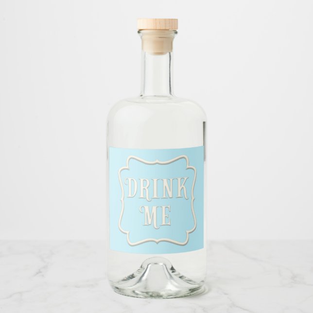 "Drink Me" Wonderland Tea Party Pastel Blue Liquor Bottle Label (Front)