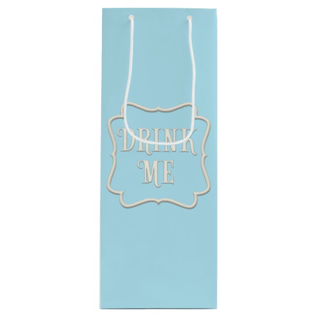 "Drink Me" Wonderland Tea Party Pastel Blue Wine Gift Bag (Front)