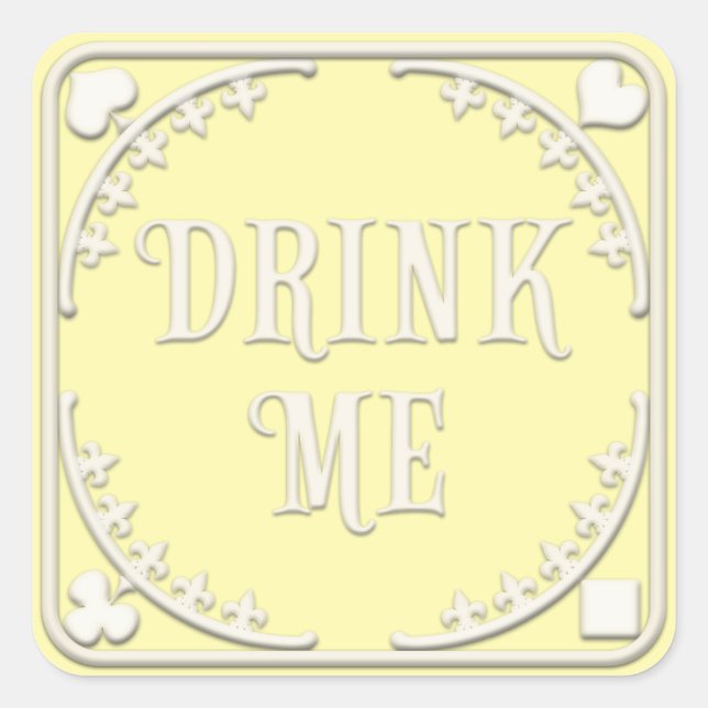 "Drink Me" Wonderland Tea Party Tempting Yellow Square Sticker (Front)