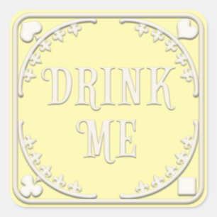 "Drink Me" Wonderland Tea Party Tempting Yellow Square Sticker