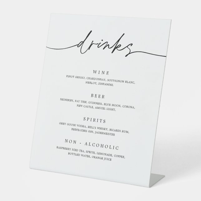 Drink Menu Wedding Reception Pedestal Bar Sign (Front)