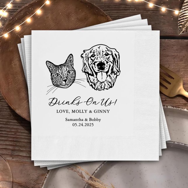 Drink On Us Pets Custom Hand Drawing Wedding Napki Napkin (Creator Uploaded)