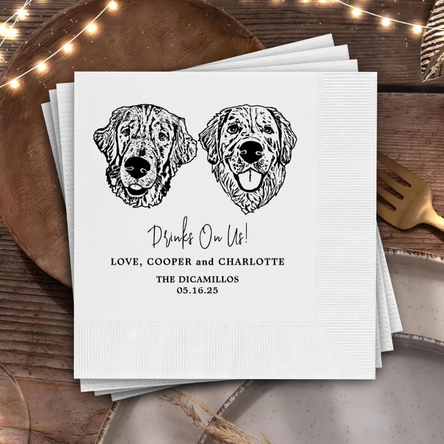 Drink On Us Pets Custom Hand Drawing Wedding Napkin (Creator Uploaded)