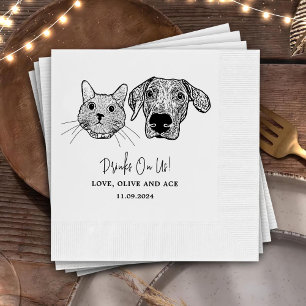 Drink On Us Pets Custom Hand Drawing Wedding Napkin