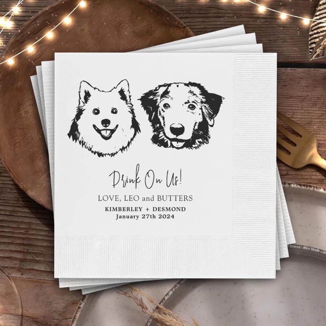 Drink On Us Pets Custom Hand Drawing Wedding Napkin (Creator Uploaded)