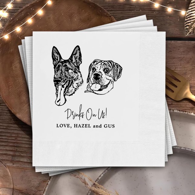 Drink On Us Pets Custom Hand Drawing Wedding Napkin (Creator Uploaded)