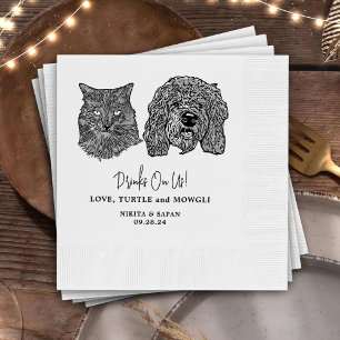 Drink On Us Pets Custom Hand Drawing Wedding Napkin