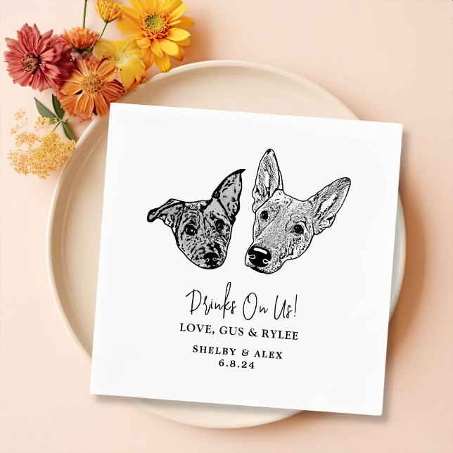 Drink On Us Pets Custom Hand Drawing Wedding Napkin (Creator Uploaded)