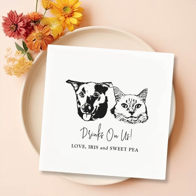 Drink On Us Pets Custom Hand Drawing Wedding Napkin (Creator Uploaded)