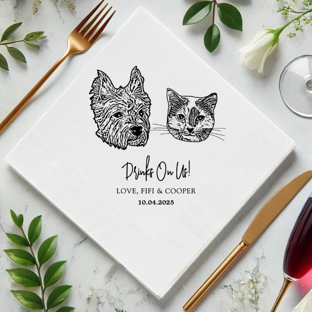 Drink On Us Pets Custom Hand Drawing Wedding Napkin (Creator Uploaded)