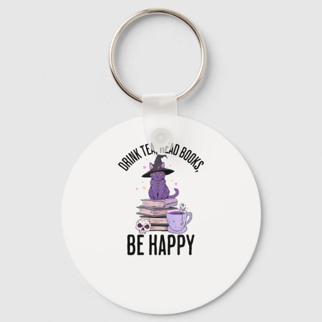 Drink Read Books Whimsigoth Halloween Design Keychain (Front)