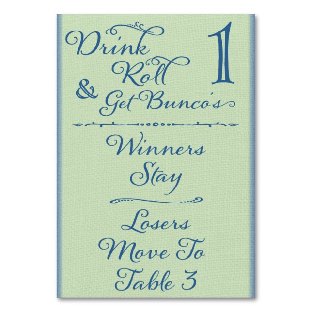 Drink, Roll and Get Bunco's Table Card #1 (Front)
