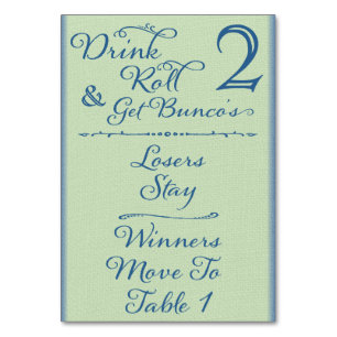 Drink, Roll and Get Bunco's Table Card #2