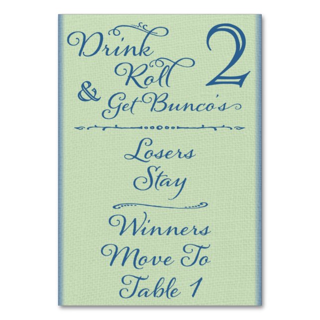 Drink, Roll and Get Bunco's Table Card #2 (Front)