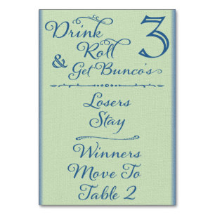 Drink, Roll and Get Bunco's Table Card #3