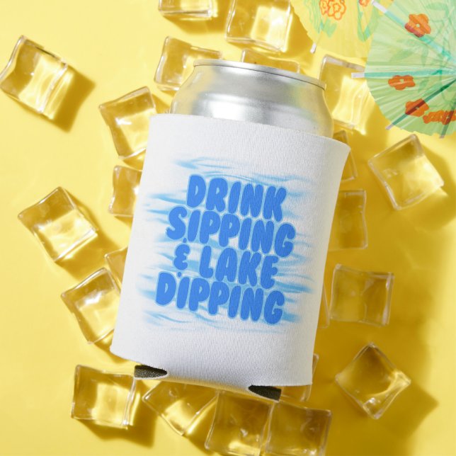 Drink Sipping & Lake Dipping Blue Water background Can Cooler (In Situ Summer)