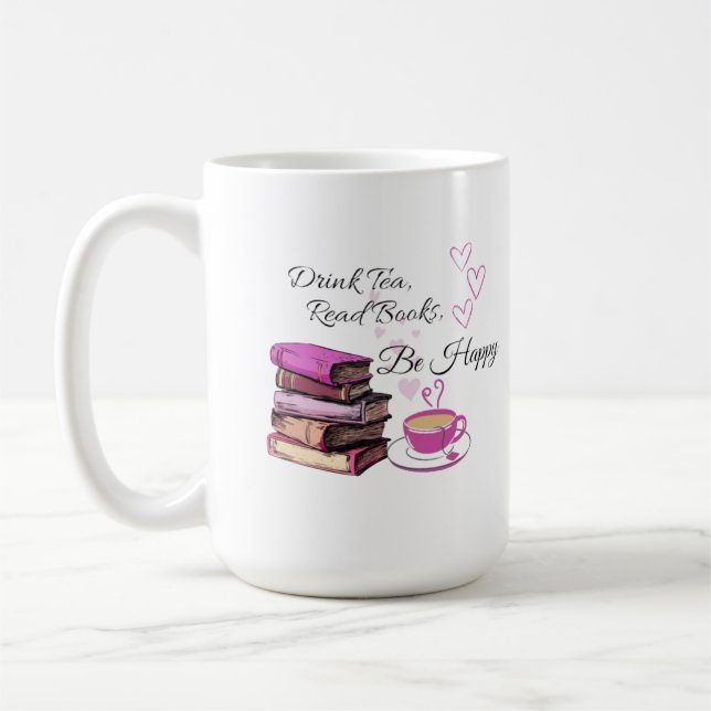 "Drink Tea. Read Books. Be Happy. – Cozy Reader Mu Coffee Mug (Left)
