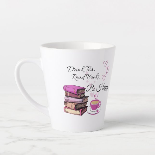 "Drink Tea. Read Books. Be Happy. – Cozy Reader Mu Latte Mug (Left)