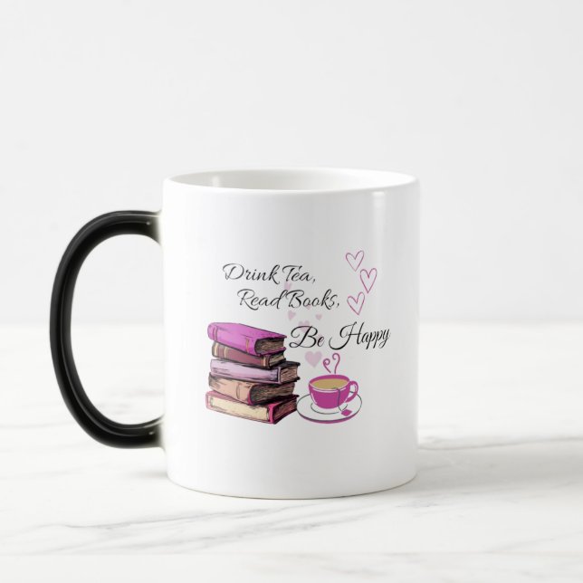 "Drink Tea. Read Books. Be Happy. – Cozy Reader Mu Magic Mug (Left)