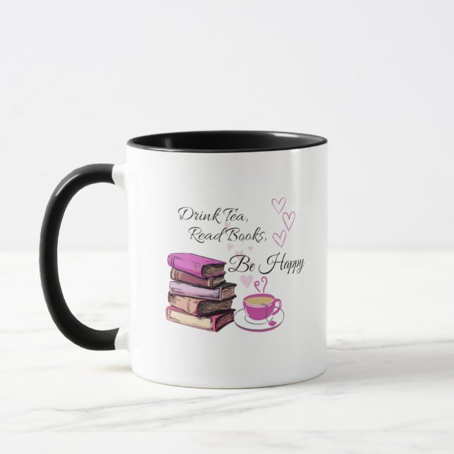 "Drink Tea. Read Books. Be Happy. – Cozy Reader Mu Mug (Left)