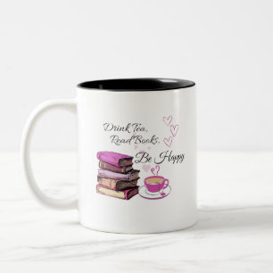 "Drink Tea. Read Books. Be Happy. – Cozy Reader Mu Two-Tone Coffee Mug