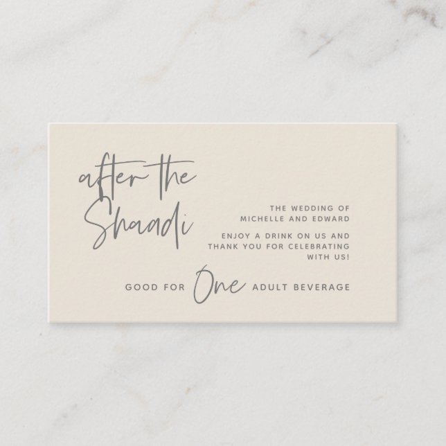 Drink Ticket, Adult Beverage, After the Shaadi Enclosure Card (Front)
