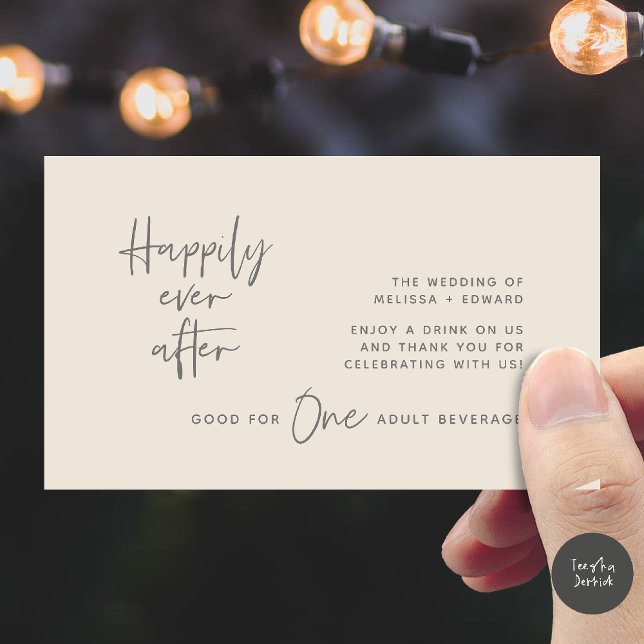 Drink Ticket Adult Beverage Happily Ever After Enclosure Card (Drink Ticket Adult Beverage Happily Ever After Modern Romantic Party Enclosure Card in Cream Grey)