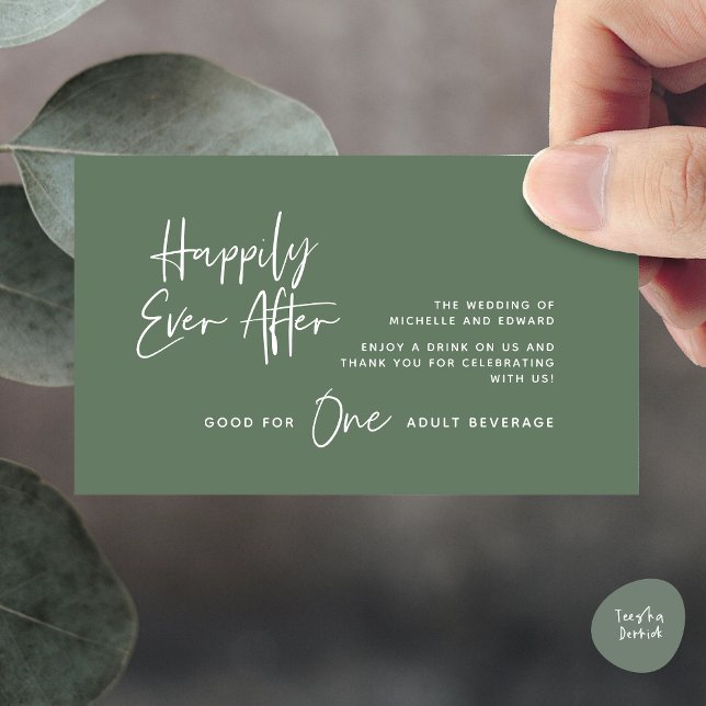Drink Ticket, Adult Beverage, Happily Ever After Enclosure Card (Modern Wedding Drink Ticket, Adult Beverage, Happily Ever After Enclosure Card in Forest Sage Green)