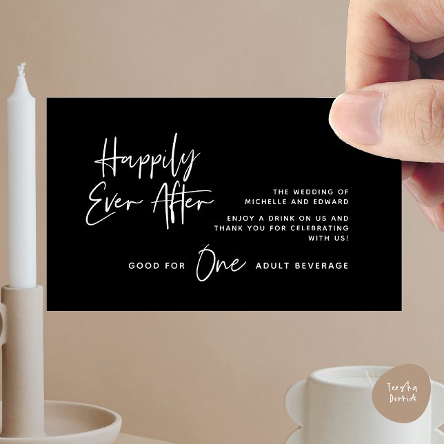 Drink Ticket, Adult Beverage, Happily Ever After Enclosure Card (Modern Wedding Drink Ticket, Adult Beverage, Happily Ever After Enclosure Card in Classy Black)